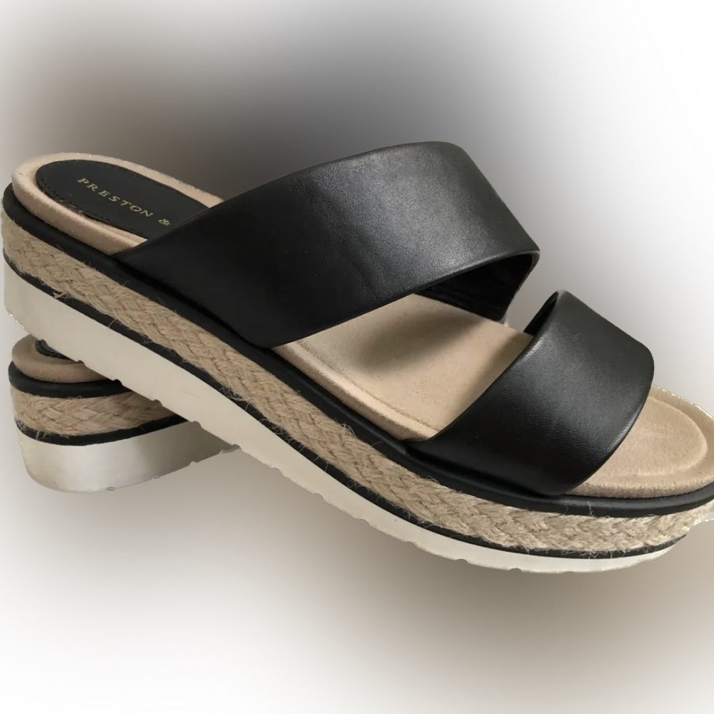Never Worn- Preston & York Platform Espadrilles Black Leather Comfortable Sz 8 - Picture 3 of 4